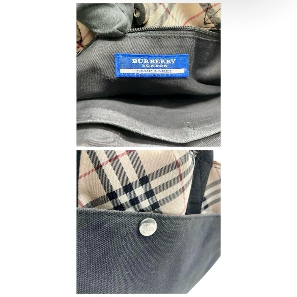 BURBERRY BLUE LABEL Black Beige Nova Check Canvas Tote A4 Storage - Picture 8 of 9